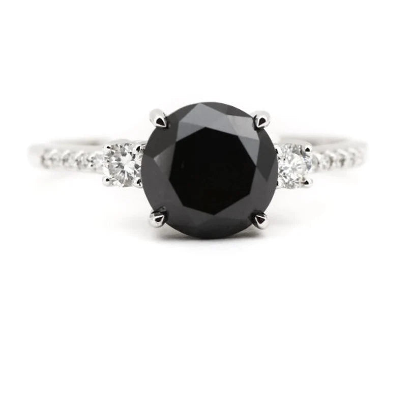 Black Color Round Diamond Ring Engagement Wedding Gift Ring 2.55 CT Anniversary Ring for Her